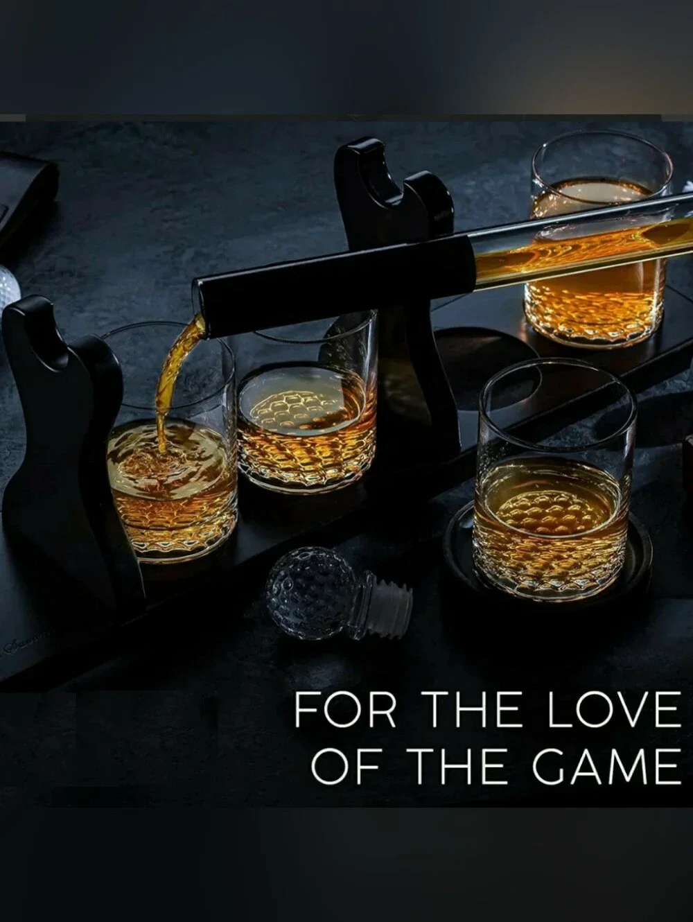 BROOKSTONE 19TH HOLE GOLF CLUB DECANTER (7) PCS SET: WISKEY GLASSES & CADDIE NEW